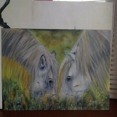 Original acrylic painting- Horses canvas sheet 16 x 12 in art, decor, not framed