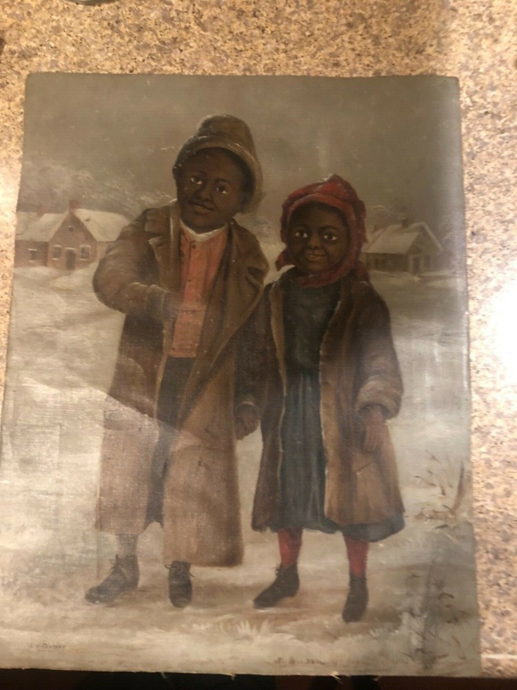 Antique African American painting L.V FARMER OLD RARE