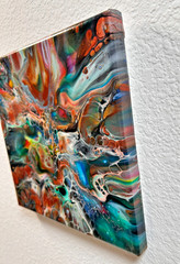 Original 8″x8″ Abstract Acrylic Fluid Art Pour Painting very colorful