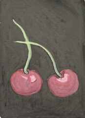 Original ACEO Cherries Still Life Miniature Painting OOAK Artist Trading Card