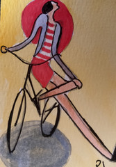 ACEO watercolor art by PJ, art card 2.5 x 3.5: bike break