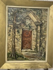 DOORWAY GARDEN ENTRANCE ORIG OIL ON BOARD PAINTING QUALITY ARTIST SIGNED WORK