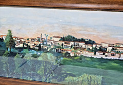 16.5 X 43 -watercolor under glass-„Townscape in Italy“- Framed-Signed by ARTIST