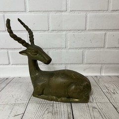 Vintage Brass Gazelle Deer Laying Sitting Old Metal Art Statue