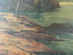 Oil On Canvas Signed Rocky Coast At Sunset Orientalism 46×61 Cm