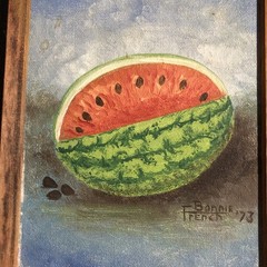 Sweet Vintage Folk Art Hand Painted Watermelon Seeds Farmhouse Decor Cottagecore
