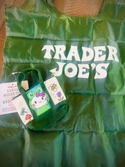 Hand Painted Trader Joe’s Green Micro Tote Bag „Frog Kitty“ Canvas