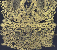 Sarvavid Vairocana Thangka, Black & Gold Bhairochana, Handmade Thangka Painting