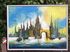 LUIS COGLEY Original ABSTRACT CUBIST SEASCAPE HUGE MODERN SURREALISM Oil Canvas