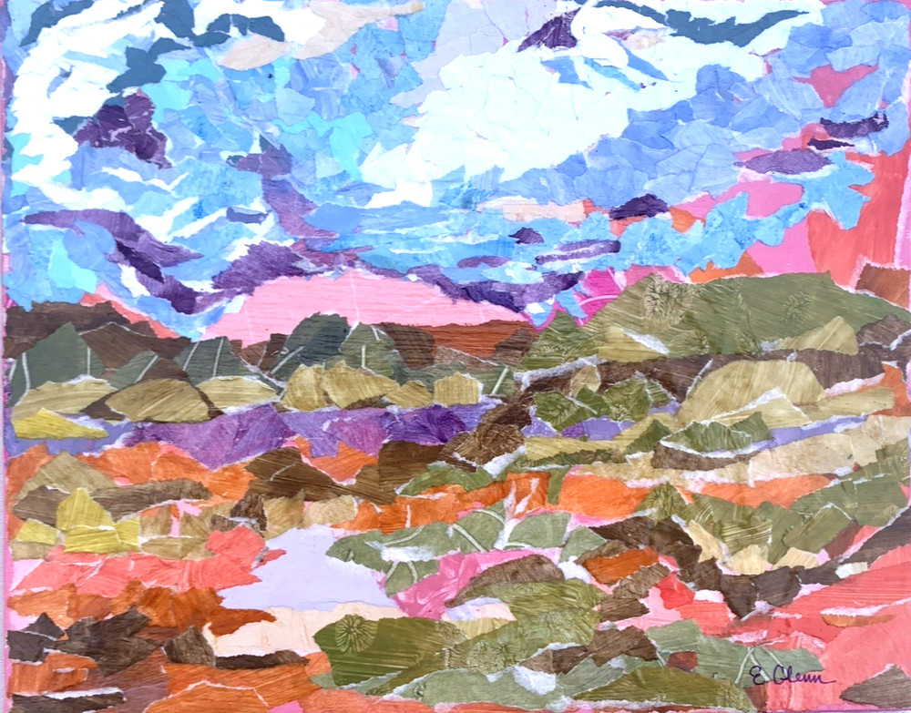 10’x8′ Original Painting Abstract Landscape Acrylic Collage Canvas Board -Signed