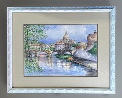 Original Pro Framed Orig Watercolor of St Peters Basilica By Goran Latif 20″x16″