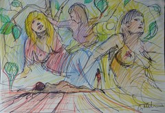 GERRY MILLER original drawing. Ink/coloured pencils on paper.32x22cm.