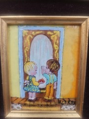 Vintage Mid Century V. Leroy Enamel On Copper Painting Framed Miniture Art 1960s