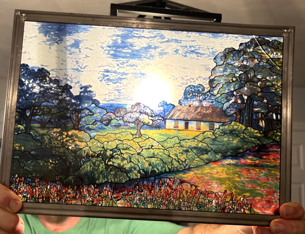 Stained Glass Wall Artwork Rural Landscape Scene 14 x 9.5 w/Flaws See Photo