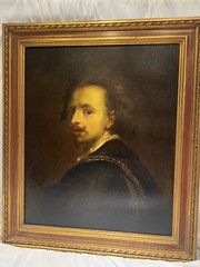 ANTIQUE Oil Canvas ANTHONY VAN DYKE Self Portrait Painting Framed, 19 C Copy