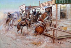 In Without Knocking Painting by Charles Marion Russell Reproduction