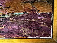 ABSTRACT MODERNIST LANDSCAPE PAINTING W/ GOLD LEAF SIGNED DIANA MULDER? 24″