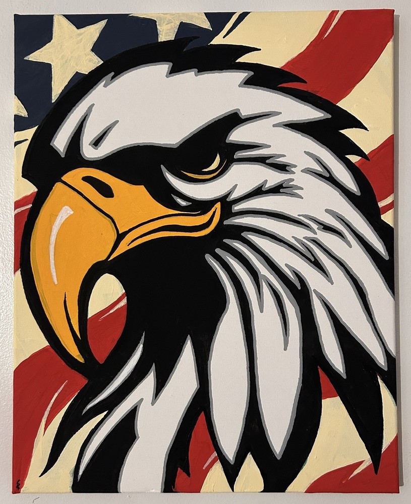 16×20 US Flag & Bald Eagle Acrylic Painting On Canvas