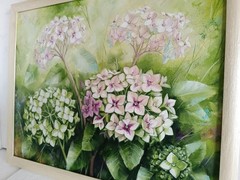 Hydrangea Garden Oil Painting on Canvas Floral Artwork 13×15 in