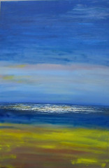 Canola Field Sea Coast 120×80 Abstract Landscape Pasty Original Oil Painting Blue Yellow