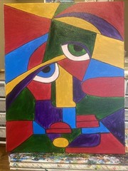 Abstract People,man And Woman,cubism,couple 16/20 Original Painting On Canvas,