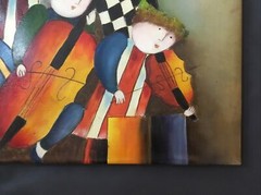 VTG Original Reproduction Painting Oil on Canvas~J Roybal Whimsical Kids~23”x19”