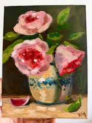 Roses Oil Painting Flowers Still Life Original Floral Impasto Vintage Art 8×6