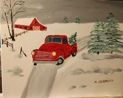Red Truck Christmas original painting Not A Print Artist A. Germany 16×20