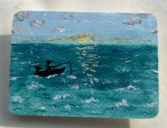 ACEO “Fisherman” Impressionist oil pastel Seascape.