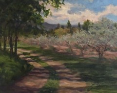 Girl picking Berries Woods original oil painting Margaret Aycock 16x29canvas