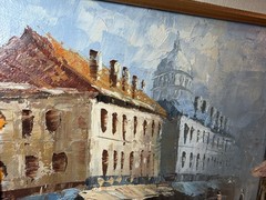 Vintage Caroline Burnett Signed Oil Painting Paris Street Scene Framed 13”x15”