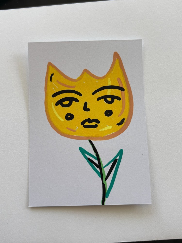 ACEO Art Card Original Mixed Media Paint ATC 2.5″ x 3.5″ Flower Face Whimsical