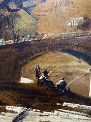 S. Garriga Signed COA Landscape Painting Framed Street Scene Bronze 24×36”