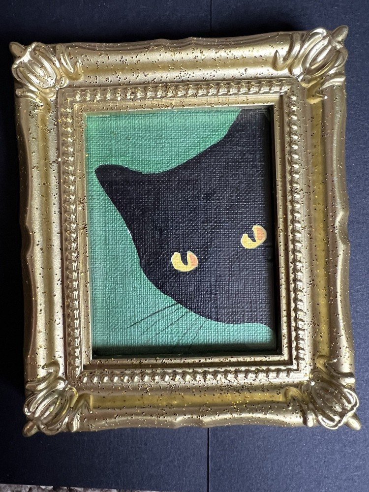 Black Cat,funny,cute,original,miniature Painting,small,mini,framed