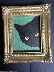 Black Cat,funny,cute,original,miniature Painting,small,mini,framed