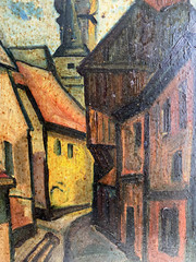 Oil Painting Signed Epee Old Town Church Gasse Wohl South German Antique Road Ö