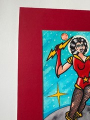 Original Watercolor Space Girl Painting ~ Art by Kev G