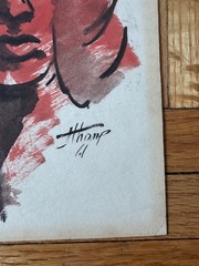 Vintage 1970s Abstract Watercolor Painting Red Black Portrait Woman 7 x 9.5