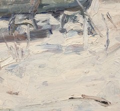 Winter Park Benches, Snowy Landscape with Figures, Oil Painting,Artist Kozlyanin