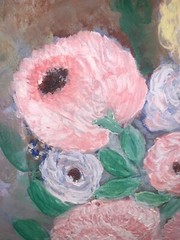 VTG ‘96 Still Life Flowers Ranunculus Roses Blue Vase Canvas Modern 18”x 25.75”