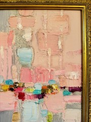KADLIC Original Oil Painting Modern Abstract Landscape Pinks Gold Gilt 22” Frame