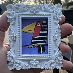 Funny Bird,parrot cute,funny original miniature painting,small,mini