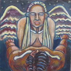 Mexican/American Artist Hector Arrache ‚ Angel Visit ‚ 30×30 oil on canvas