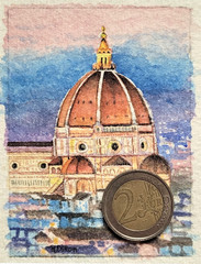 Florence Cathedral Duomo ACEO ORIGINAL 2.5 x 3.5 MINIATURE PAINTING. OOAK Signed