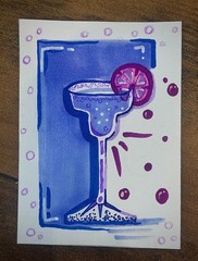 ACEO Original Marker/Acrylic Art Cards 2.5 X 3.5: Bubbly Drinks Purple