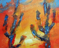 Two Mexican Cacti at Sunset 10×14″ Oil Painting Saguaro Cactus in Sonoran Desert