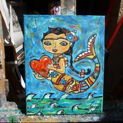 BLUE MERMAID oil painting 8×10 NEW canvas Sea original WOW signed art Crowell