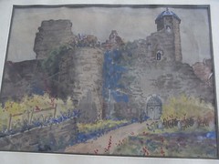 Picture watercolour hand painted behind glass Worms signed Bergner approx 33 x 27 cm