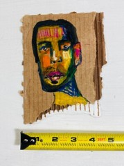 Expressive Portrait Painting Man With Beard Drawing Oil Pastels Outsider Art