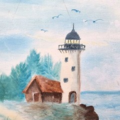 Vintage Lighthouse Watercolor Painting Framed Original Coastal Seascape Art